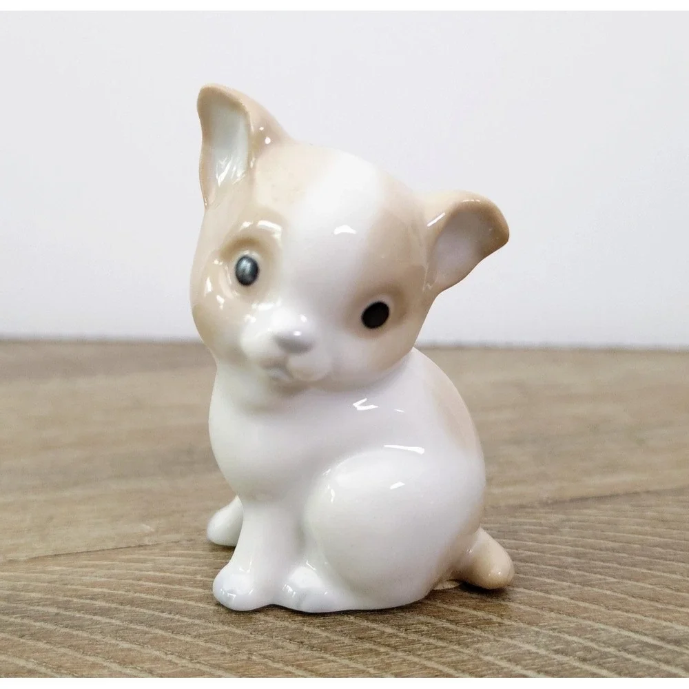 Vintage Porcelain Dog Puppy Figurine Made In Japan Brown and White